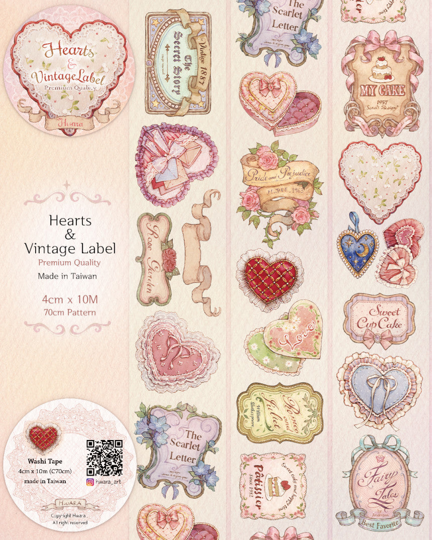 [HWARA] Hearts & Vintage Label  Washi tape