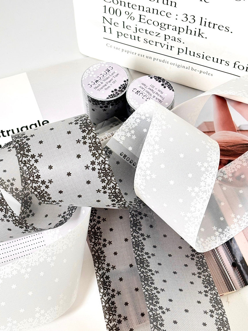 [GGAGGONG] Black & White Lace Tracing Paper PET Tape