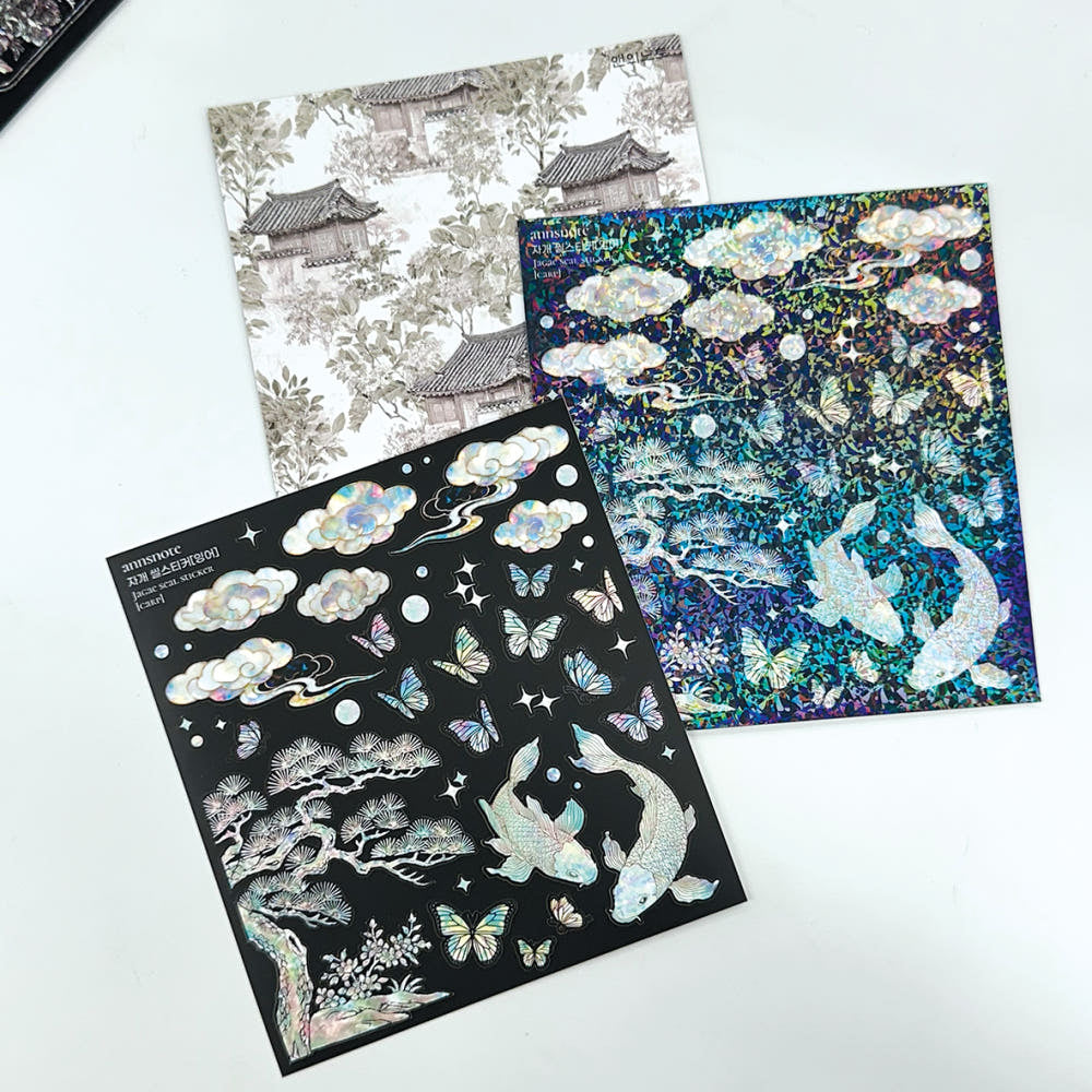 [Ann's NOTE] "[Forest of Hanbok] 2 Sheets Seal Stickers Mother-Of-Peal 1, Matte Finishi 1 CARP"