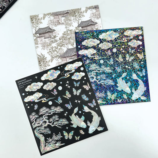 [Ann's NOTE] "[Forest of Hanbok] 2 Sheets Seal Stickers Mother-Of-Peal 1, Matte Finishi 1 CARP"