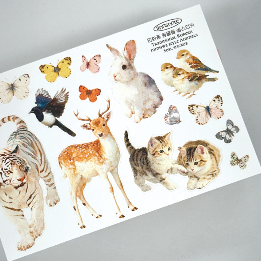 [Ann's NOTE]  2 Sheets Seal Stickers  Featuring Animals from Korean Folk Paintings