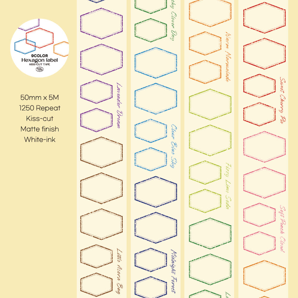 [Ann's NOTE] Hexasgon Label Color PET Masking Tape 5M
