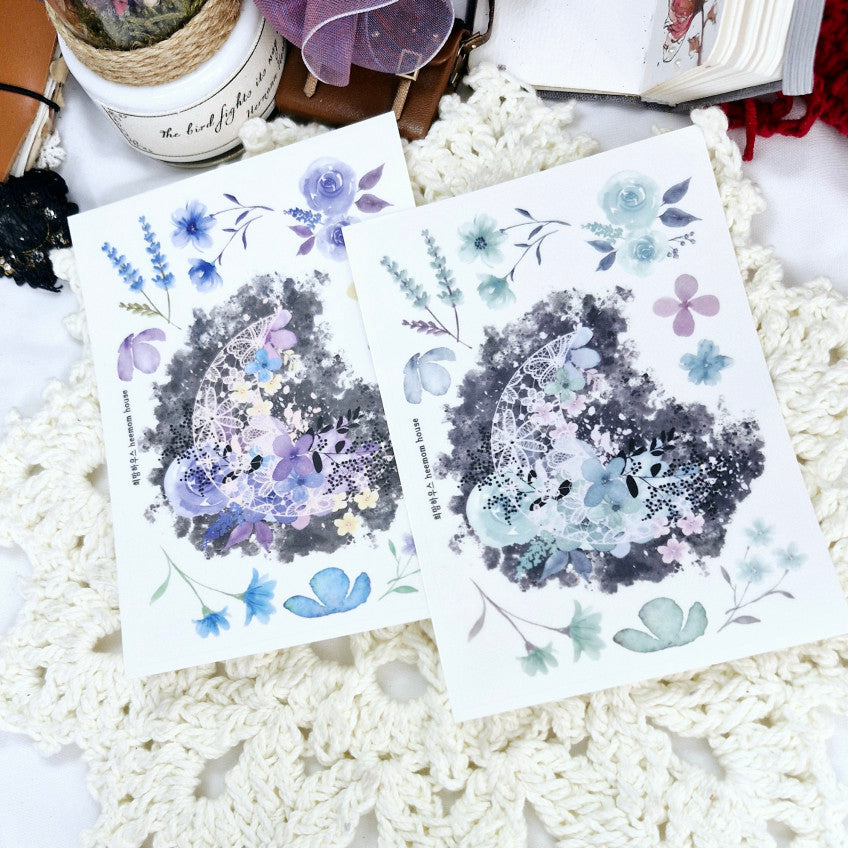 [Heemom House] 44. 幻想的な月と花 透明ステッカー