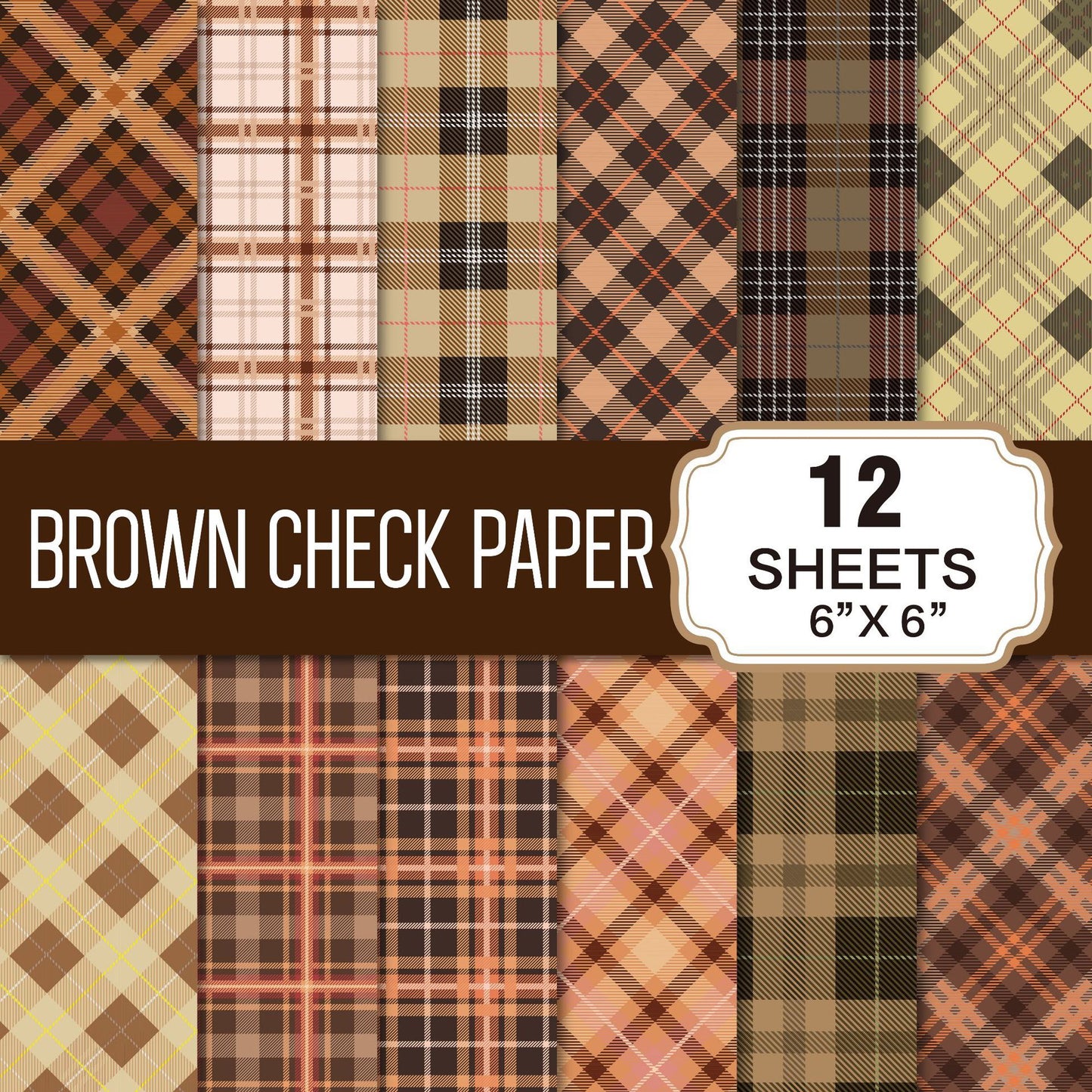 正方形デザインペーパー Brown Check Ver.