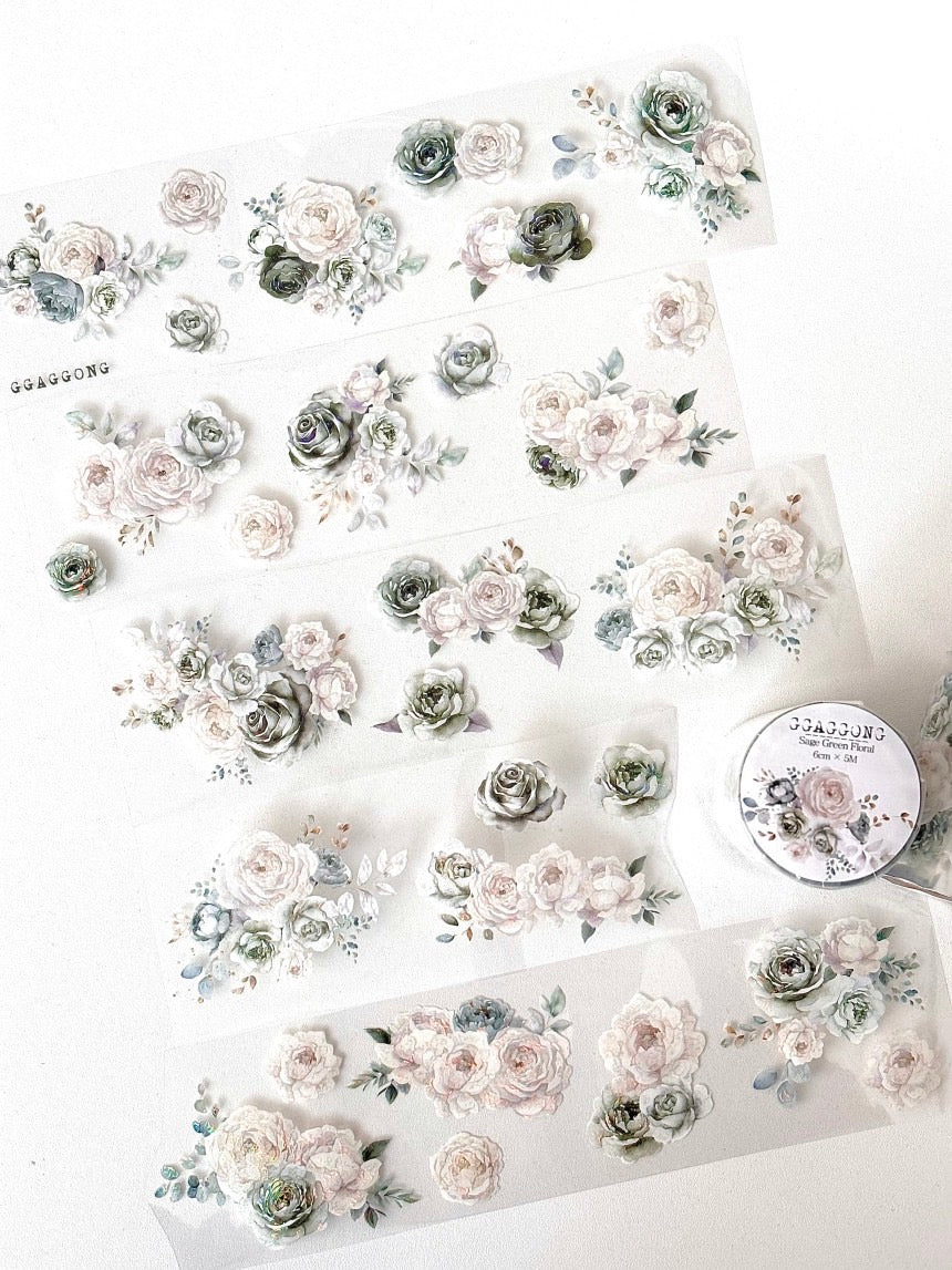 [GGAGGONG] Sage Green Floral PET Tape