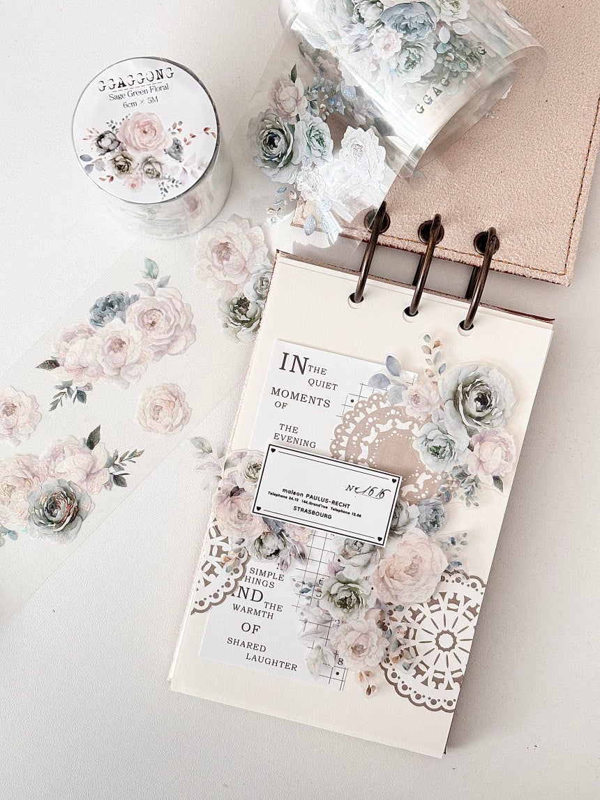 [GGAGGONG] Sage Green Floral PET Tape