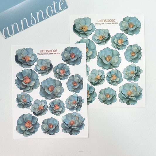 [Ann's NOTE]  Turquoise Flower Sticker & Paper